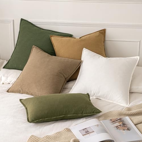 MIULEE Decorative Linen Euro Sham Pillow Covers 26x26 Dark Olive Green - Image 5