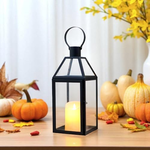 JHY DESIGN Black Decorative Lanterns 16“H Decorative Candle Lantern with Tempered Glass for Indoor Outdoor Events Parities and Weddings - Image 5