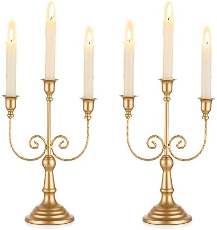 Romadedi Gold 3 Arm 11.8" Candelabra Candle Holders, Set of 2 by ROMADEDI