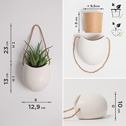 Kazai. Wall Planters -Ellie- | Hanging Ceramic Plant Pots 3 Pieces | Wall Decoration for Indoors, Balcony and Garden | Cream (Matte) - Image 5