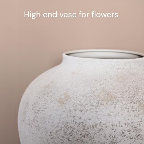 White Rustic Large Round Vase for Table Centerpieces 11 inches, Arina Vase, Earthy Stone Look, Textured, Modern Homes Farmhouse Centerpiece Decor - Image 4