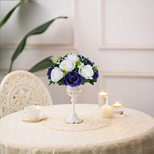 BLOSMON Flower Balls Table Centerpieces: 6 Pcs Fake Flowers Navy Blue White Wedding Kissing Rose Balls Decor - Artificial Floral Arrangements Flower Bouquet of Roses Home Party Table DIY Decorations - Image 6