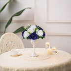 BLOSMON Navy Blue White Flowers for Centerpieces: 10 Pcs, Artificial Roses - Image 6