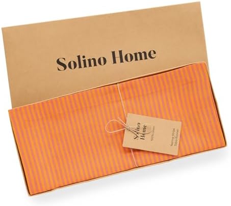 Solino Home 100% Linen Table Runner, 14 x 72 in, Pink and Orange Striped - Image 6