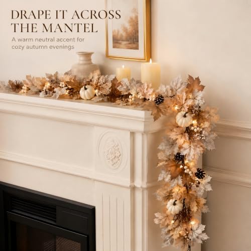 Fall Decor Garland with Lights, 6Ft, 30 Warm LED, White Pumpkins - Image 2