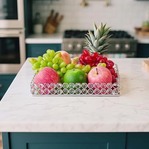 2 Pcs Silver Metal Crystal Mirror Tray - 11.2"x8.1" Table Centerpieces Tray, Multi-Functional Display for Flowers/Cupcakes/Jewelry, Vanity Organizer & Wedding Dessert Table Accent - Image 3
