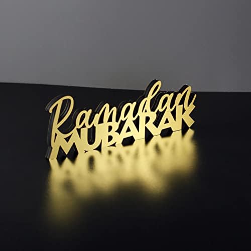iwa concept | Wooden Acrylic Islamic Tabletop Decors | Ramadan Kareem and Eid Mubarak Decoration | Muslim Gifts | (Ramadan Mubarak-2, Gold) by iwaconcept
