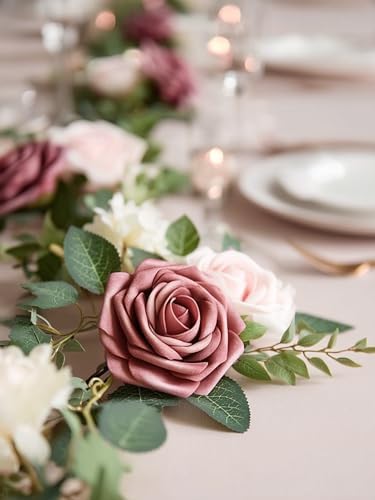 InnoGear Artificial Flowers, 50 Pcs Dusty Pink Foam Fake Roses Bulk with Stems for Decoration DIY Wedding Bouquets Centerpieces Bridal Shower Party Christmas Tree - Image 3
