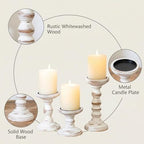 Romadedi Wood Candle Holders for Pillar, Whitewashed, Set of 3 - Image 6