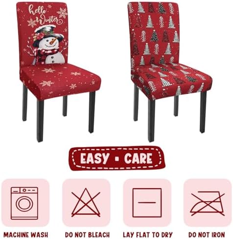 Christmas Chair Covers Set of 6 Snowman Xmas Tree Stretch Parsons Slipcover - Image 6