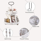 Farmhouse Two Tiered Wooden Tray Stand, UBTKEY 2 Tier Wood Round Decorative Tray with Metal Handle for Home Kitchen Seasonal Holiday Decorations, 17"x13" (Distressed White) - Image 2