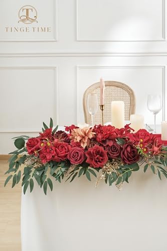 TINGE TIME Red Flower Garlands, 2 PCS Artificial Eucalyptus, Handcraft Artificial Rose for Arch, Wedding, Sweetheart Table, Ceremony, Backdrop Decorations for Home (Cinnamon Rose) - Image 3