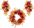 Fall Teardrop Swag Wreath, 3 Pack, 22" Artificial Pumpkin Flower by Culudea