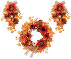 Fall Teardrop Swag Wreath, 3 Pack, 22" Artificial Pumpkin Flower by Culudea