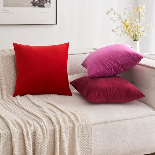MIULEE 26x26 Inch Pack of 2 Euro Velvet Throw Pillow Covers Bright Red - Image 4