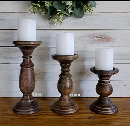 Candle Pillar Holder, Candle Holder Set of 3 Fall Wooden Candle Holder, Farmhouse Set for Table Centerpiece Home Decor-10,8,6 Inch - Image 2