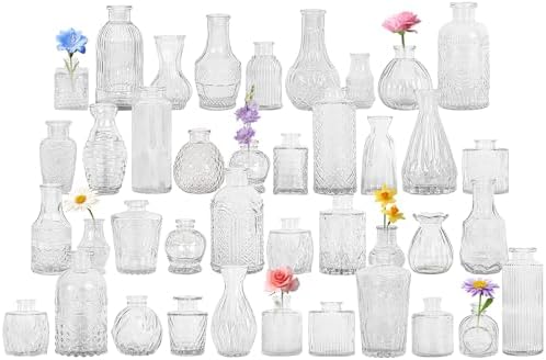 40Pcs Mini Vintage Clear Glass Bud Vase Set by FEINIGESI