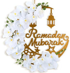 Lineshading Eid Ramadan Mubarak Wreaths Ramadan Decorations for Home Front Door Eid Decor Round Metal Hoop Floral Hanging Garland for Wall Window Indoors Outdoor Farmhouse Decor (Classic) by Lineshading