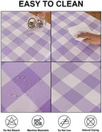 Cupuamon 2 Pack Waterproof Polyester Fabic Rectangle Checkered Tablecloth，60x84 Outdoor Table Cloth，Oil Stain Prevention Table Cloth for Pinics and Parties（Lavender and White） - Image 3