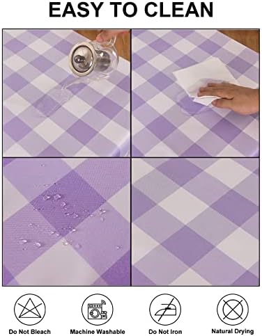 Cupuamon 2 Pack Waterproof Polyester Fabic Rectangle Checkered Tablecloth，60x120 Outdoor Table Cloth，Oil Stain Prevention Table Cloth for Pinics and Parties（Lavender and White） - Image 3