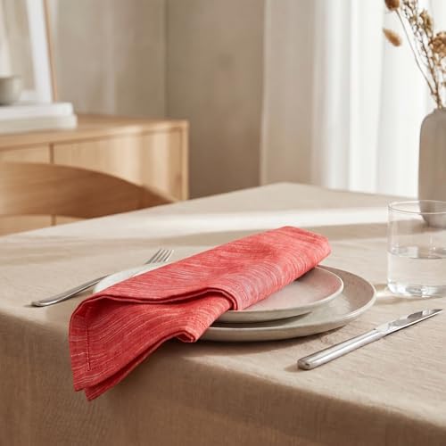 Urban Villa Cloth Napkins 100% Cotton Highly Absorbent Washable Reusable Premium Dinner Napkins Ideal for Gifts for Mothers Day Hotel Farmhouse Parties - Red/White Chambray (20" x 20", Set of 12) - Image 4