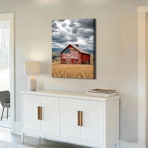 Ship Next Day – Framed USA Flag Canvas Art, Patriotic Farmhouse Wall Decor, Stars and Stripes Painting, Independence Day Home Decoration - Image 3