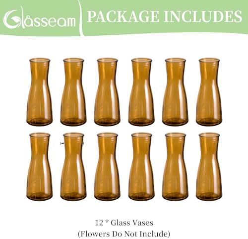 Glasseam Brown Glass Bud Vase: Small Set of 12 Mini Vases for Centerpieces, Flowers, Wedding Table, Dining Room Decoration - Modern Minimalist Cute Decorative Decor - Image 6