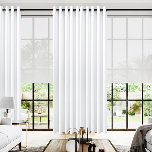 KOUFALL 96 Inch Curtains 2 Panel Set,Semi Blackout Extra Wide Living Room Curtains 96 Inches Long,with Grommet Top,White Color by KOUFALL