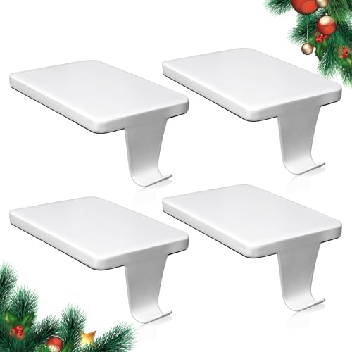 HMASYO Christmas Stocking Holders for Mantle Set of 4, White Heavy Duty Iron Stocking Hangers Base, Low Profile Weighted Stocking Holder Hooks for Fireplace Tabletop Shelf Christmas Decoration by HMASYO