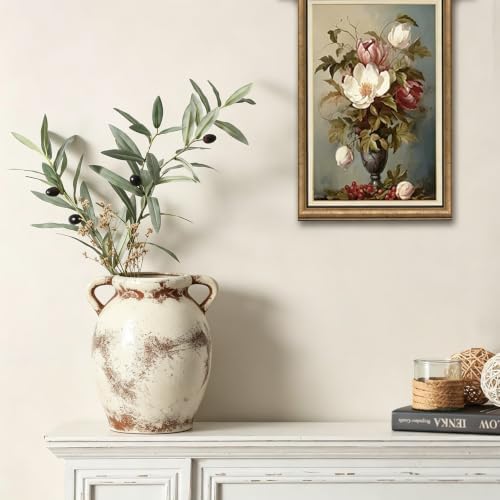 Set of 2 Distressed Ceramic Vase Rustic Farmhouse Dual Handles - Image 3
