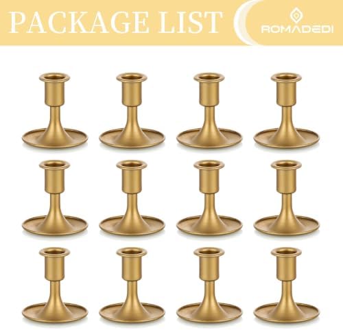 Candlestick Holders Taper Candle Holders, Romadedi Gold Candle Stick Candle Holder for Table Centerpiece, Wedding Reception, Festive Christmas Mantel Decoration or Home Decor, Set of 12 - Image 6