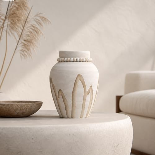 Living Room Decor Flower Vase,Wood Farmhouse Decor Ceramic Vases Aesthetic,Office Flower Pot for Desk, Boho Coffee Table Bookshelf Laundry House Decorations,Kitchen Accessories - Image 2