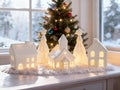Christmas Village Set, 5-Piece Ceramic Houses and Pine Trees, Xmas Decor by Vilike