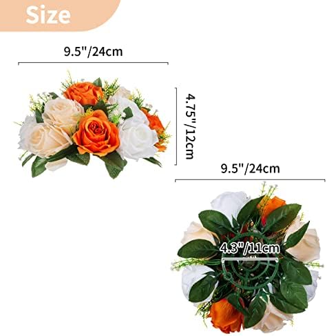 NUPTIO Flower Ball Arrangement Bouquet - 6 Pcs 9.5 inch Diameter Orange Fake Flowers Roses Balls for Centerpieces Tables - Artificial Rose Arrangements for Wedding Centerpiece Table Decorations - Image 5