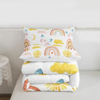 Rainbow Comforter Set King Size, Girls Butterfly Bedding Sets, Cartoon Rainbow Quilt Sets, Colorful Sun Clouds Comforters, Iridescent Print Down Comforter, Geometric Stripes Soft Lightweight Bedding - Image 7