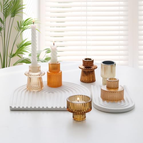 Gold Candlestick Holders 12PCS Ribbed Glass Taper Candle Holders Set for Tealight Candlestick Candles, Table Centerpieces for Thanksgiving Christmas Farmhouse Decor Indoor and Outdoor - Image 2