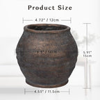Briful Rustic Vintage Ceramic Pottery Vase, 6.1'' Farmhouse Table Decor with Distressed Texture, Wide Mouth Decorative Jar Vases for Home Decor, Shelf & Entryway, Brown - Image 2