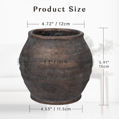 Briful Rustic Vintage Ceramic Pottery Vase, 6.1'' Farmhouse Table Decor with Distressed Texture, Wide Mouth Decorative Jar Vases for Home Decor, Shelf & Entryway, Brown - Image 2