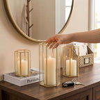 Gold Glass Hurricane Candle Holder Set of 3 Large Clear Hexagon Lanterns - Image 7