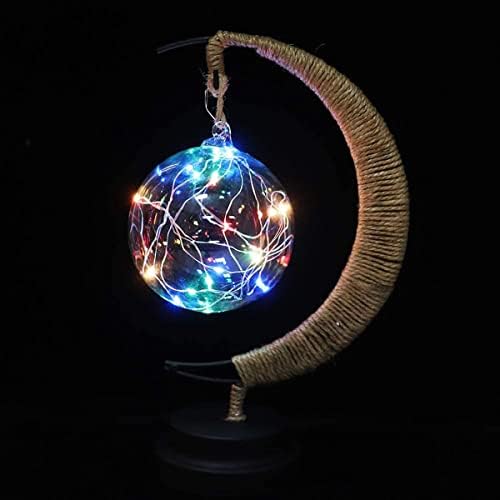 LED Decorative Enchanted Lunar Lamp with USB Power,Table Lamp Lunar Crescent Ramadan Lamps Bedside Night Lights Gifts Suitable for Christmas Birthday 5.5 * 5.1 * 11inch（Round Ball Color） - Image 2