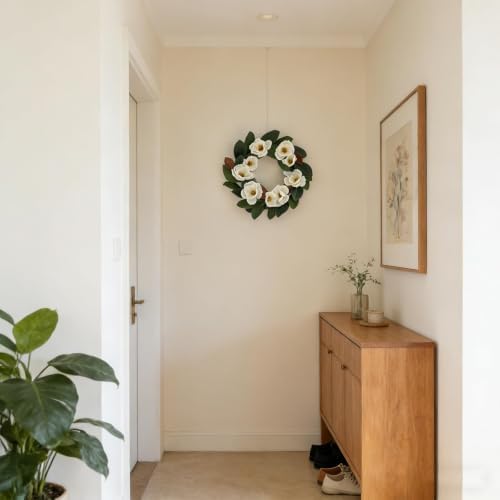 All Seasons Wreath for Front Door w/Silk Cream Magnolia, 20-22 Inch Year Round Outdoor Spring Summer Wreath Farmhouse Indoor Decor, Flower Wreath for Wedding Home Wall Window Porch, White - Image 5