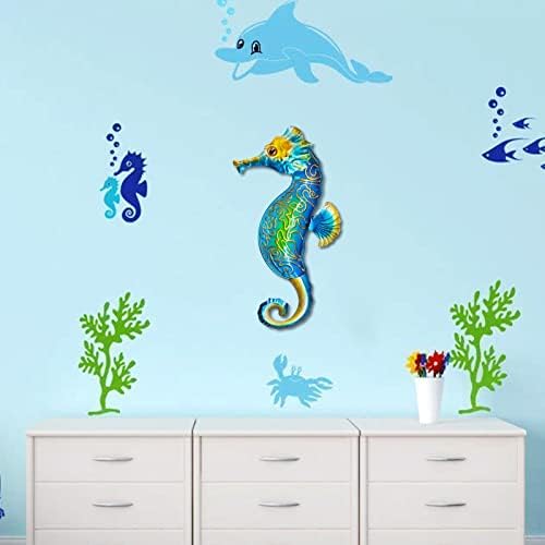 John's Studio Seahorse Sea Wall Decor Outdoor Metal Garden Hanging Art Glass Sculptures Home Ocean Theme Decorations for Kitchen Bathroom and Pool - Image 5