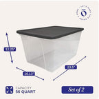 HOMZ 2-Pack Snaplock, Large Clear Plastic Storage Organizer Bins w/Lids, 56 Quart, Gray - Stackable Container Boxes for Bedroom, Bathroom, Garage, and Office Organization - Image 4
