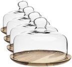 MyGift Cloche Dome Clear Glass Dessert Cheese Serving Tray 7.5 Inch Small Cake Cupcake Stand with Acacia Wood Base for Party Wedding (Pack of 4) by MyGiftHome