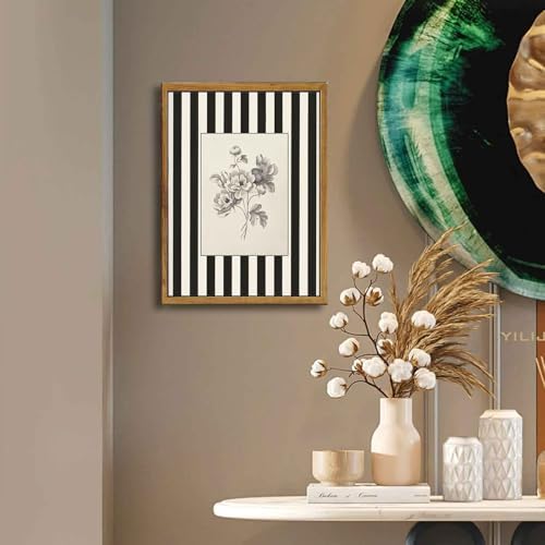 Yellow Framed Stripes Flower Canvas Wall Art Large Black White Striped Floral Painting Decor Pictures Vintage Sketch Plant Orchid Bedroom Living Posters Prints for Corridor Kitchen Room Decoration - Image 5