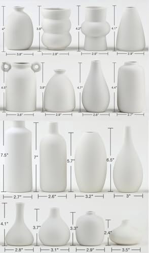 Set of 16 White Ceramic Bud Vases, Minimalist Boho Small Pampas Grass Flower Vase for Farmhouse Home Decor, Wedding Centerpiece, Shelf and Table Decoration - Image 6