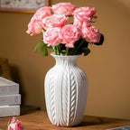 Lvases 10in Wheat Textured White Ceramic Flowers Vase Modern Home Decor by modernhomedecoration