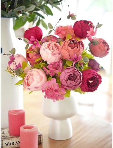 FiveSeasonStuff Mixed Peach, Pink & Plum Artificial Peony Bouquet Set of 2 - Image 3
