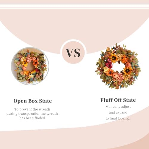 24 Inch Sunflower Pumpkin Fall Wreath for Front Door - Artificial Grapevine Harvest Decor with Dahlias & Hydrangeas, Thanksgiving Autumn Wreaths Indoor Outdoor, Farmhouse - Image 4