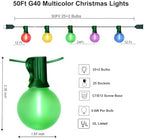 50Ft Outdoor Globe String Lights, LED G40 Colored Christmas Lights with 27 Shatterproof Frosted Globe Light Bulbs(2 Spare) for Holiday Gifts Bistro Balcony Roofline Garden Decor-Multicolor - Image 2